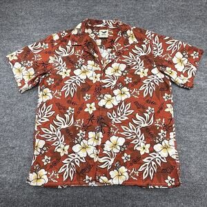 Yiume Hawaiian Shirt Adult Large Red Button Up Short Sleeve Floral Casual Mens